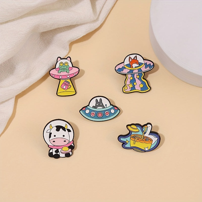 Space Animal Enamel Lapel Pins Cute Cartoon Brooches For Backpacks Jackets Hats