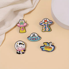 Space Animal Enamel Lapel Pins Cute Cartoon Brooches For Backpacks Jackets Hats