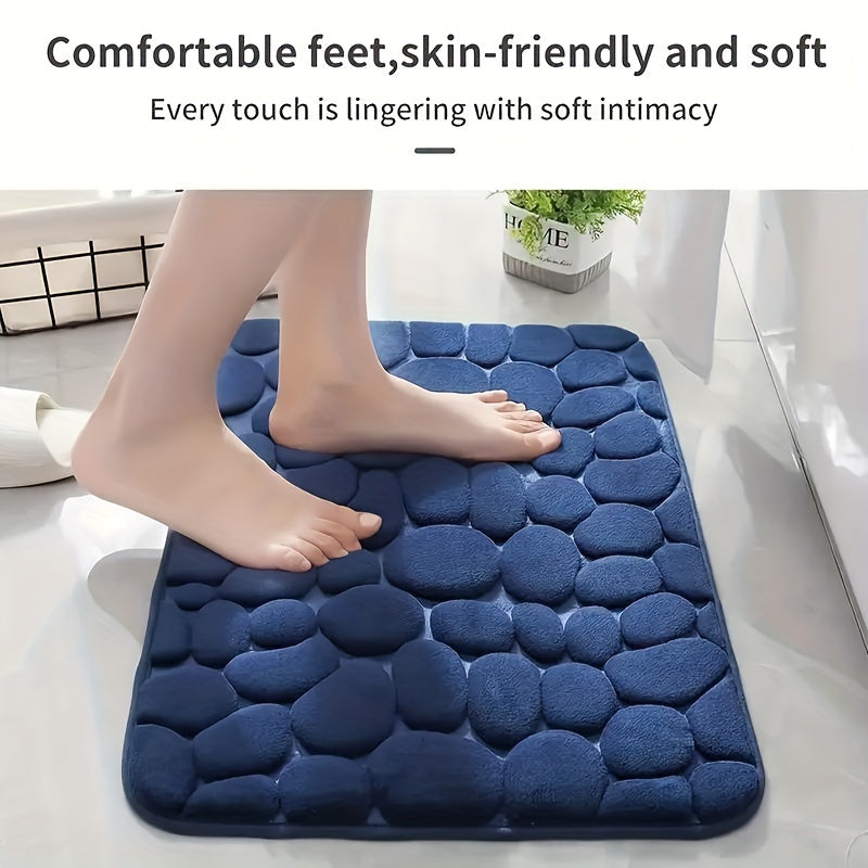 Memory Foam Bath Mat Cobblestone Embossment Water Absorbent Non Slip