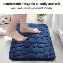 Memory Foam Bath Mat Cobblestone Embossment Water Absorbent Non Slip