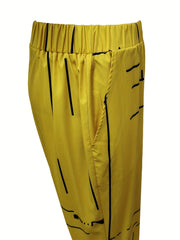 Abstract Print Two piece Set Crew Neck Tops & Wide Leg Pants