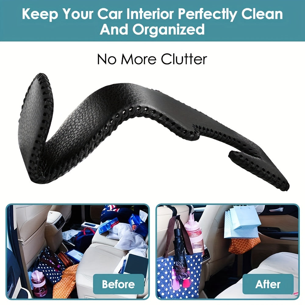 2Pcs Leather Hanger Hooks Instantly Upgrade Car Interior Handbag Holder