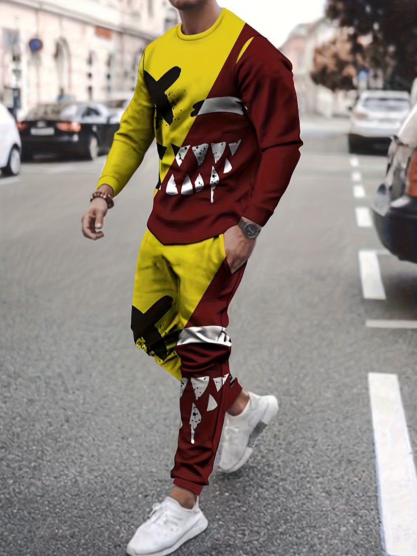 Mens 2 Piece Outfits Long Sleeve T shirt And Sweatpants Set