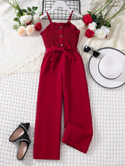 Girls Frill Trim Shirred Belted Cami Rompers - Summer Clothes