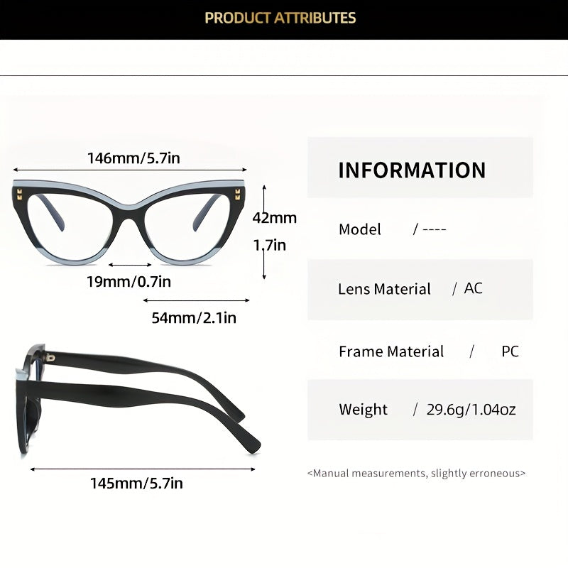 Cat Eye Clear Lens Glasses For Women Men Block Decor Glasses