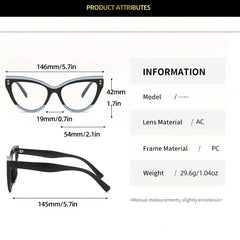 Cat Eye Clear Lens Glasses For Women Men Block Decor Glasses