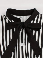 Stripe Print Button Up Short Sleeve Dress
