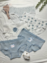5 Pcs Strawberry & Rabbit Briefs & Ribbed Cotton Bikini Panties