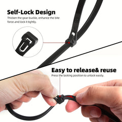 100pcs Heavy Duty Releasable Nylon Tie Wraps 20-32cm Adjustable Straps