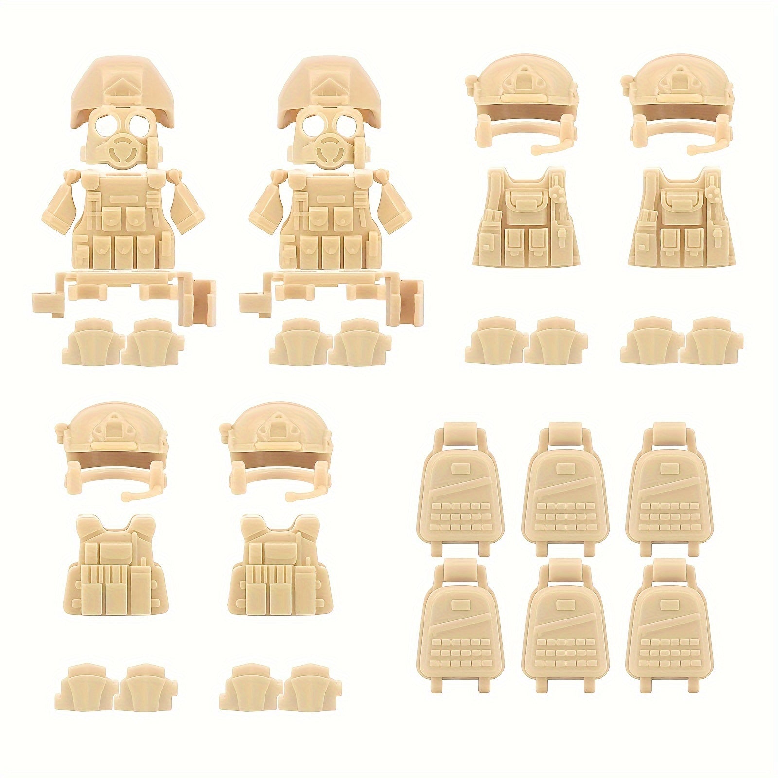Soldier Kits Body Armor Gas Mask Knee Brace Backpack Building Blocks Toy