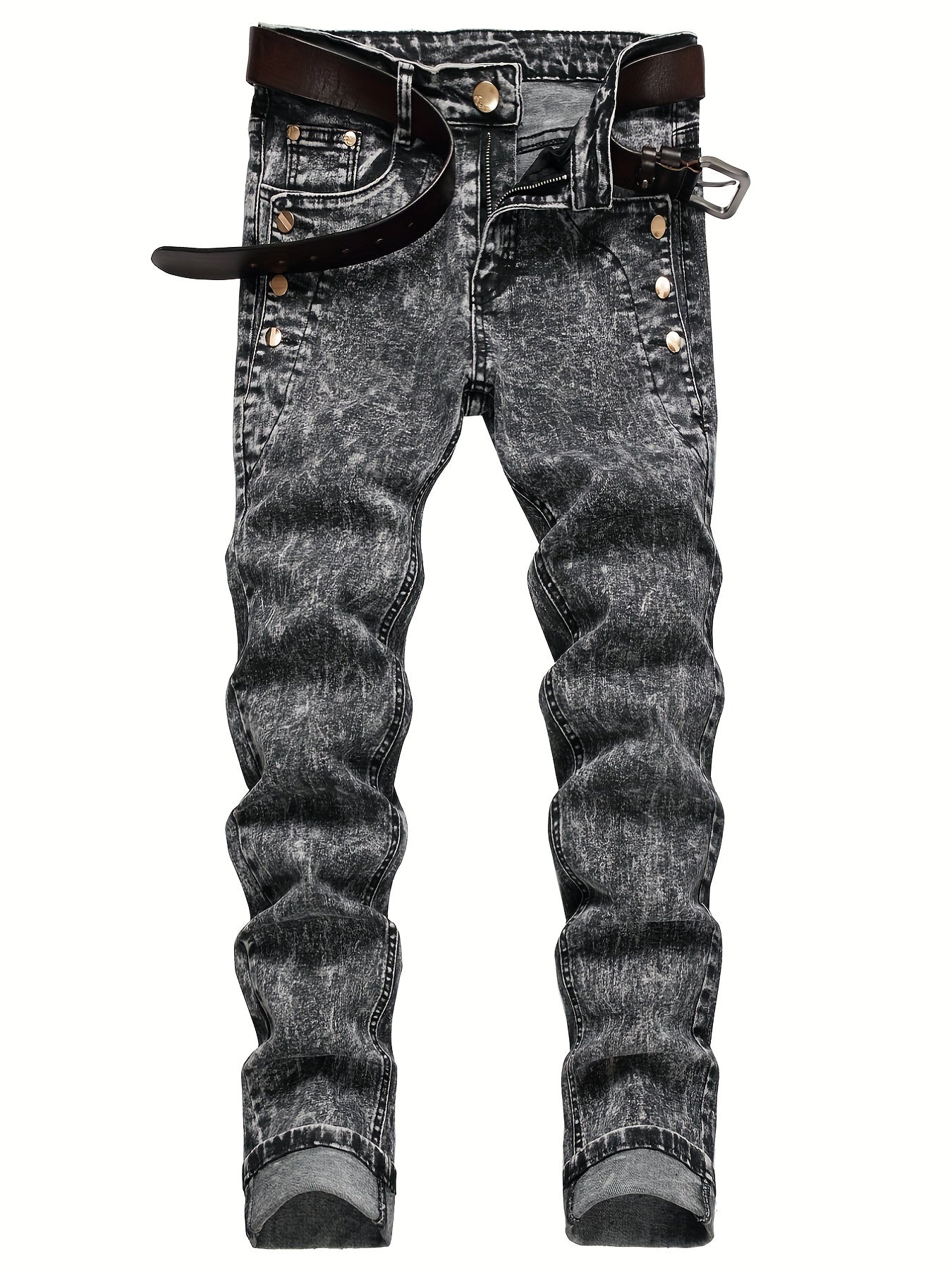 Slim Fit Flakes Pattern Biker Jeans Men's Casual Street Style Denim Pants