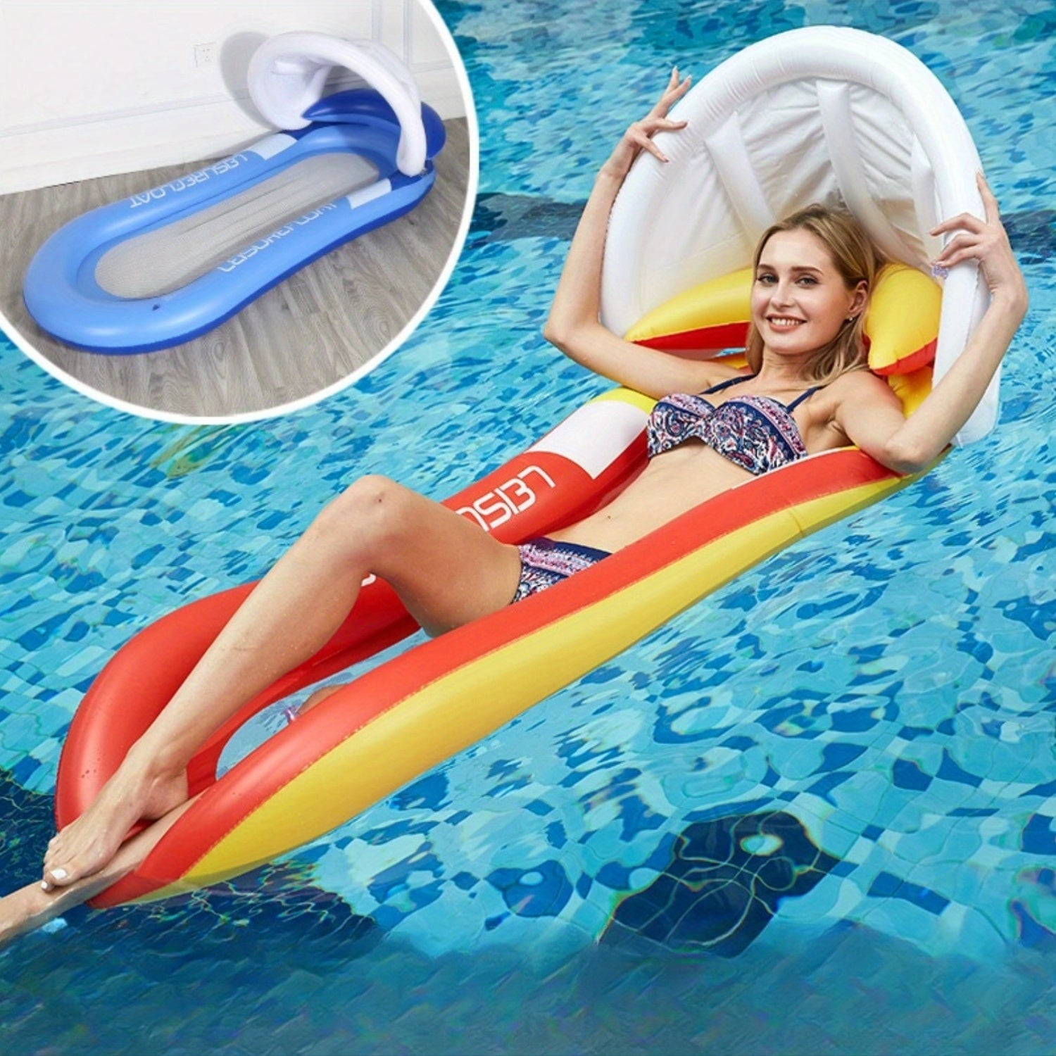 Inflatable Floating Hammock with Sunshade for Adult Pool Relaxation