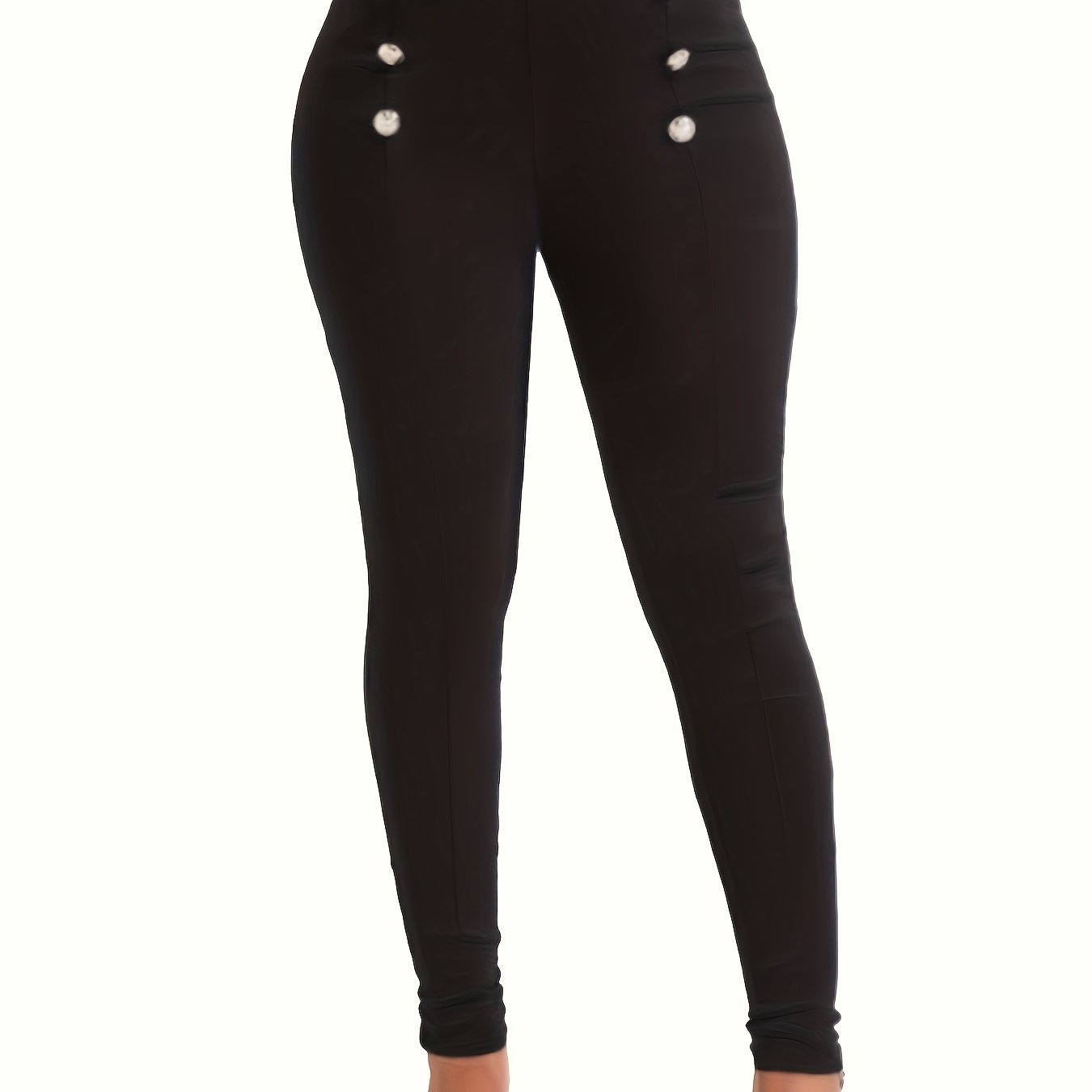 High Waist Solid Button Decor Pants
