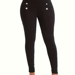 High Waist Solid Button Decor Pants