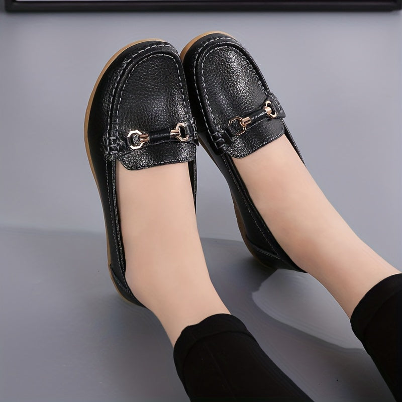 Women's Buckle Decor Flat Loafers Comfy Slip On Walking Shoes