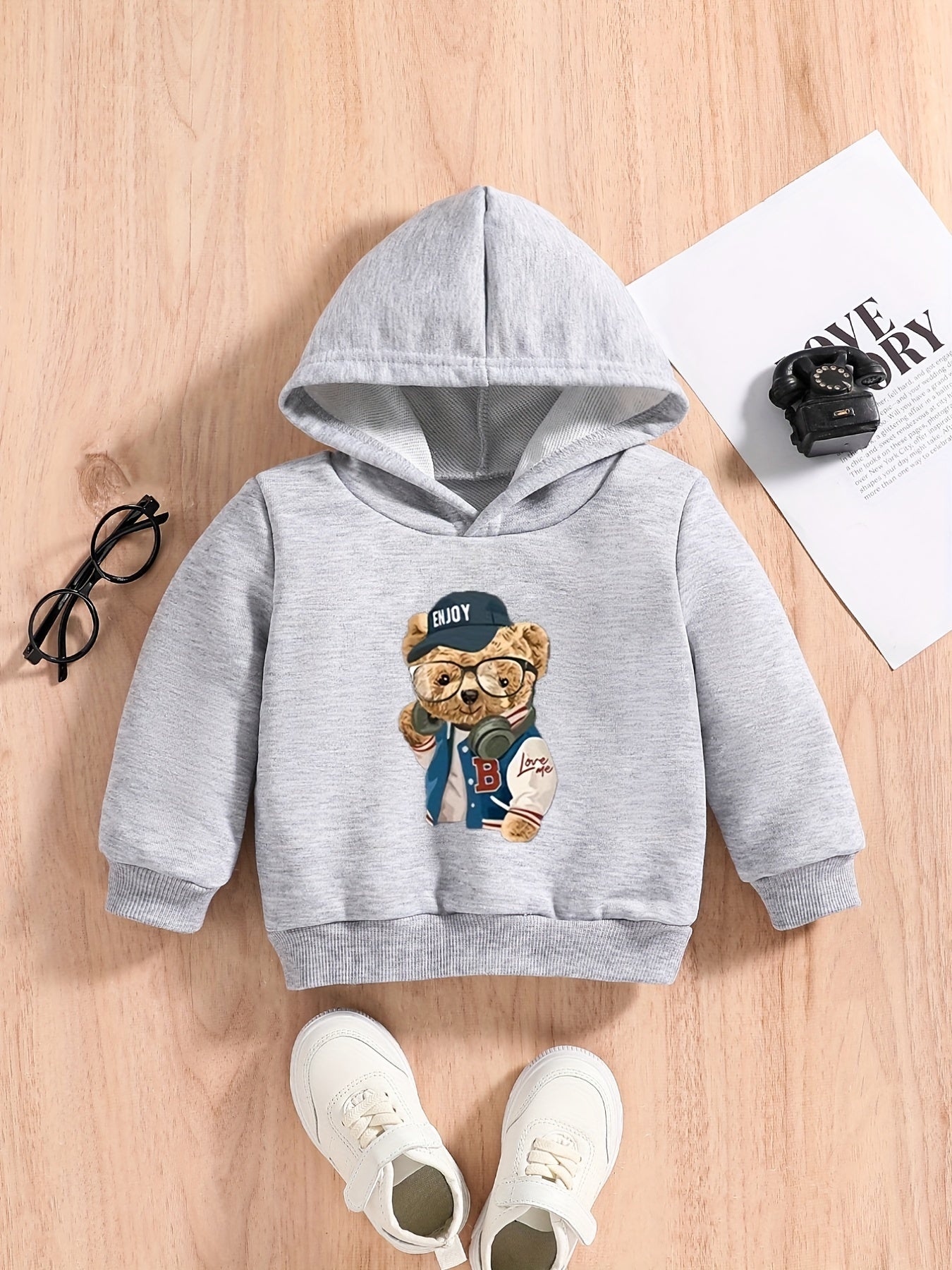 Bear Print Baby Boys Hooded Sweatshirt for Spring