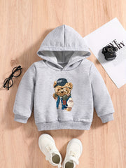 Bear Print Baby Boys Hooded Sweatshirt for Spring
