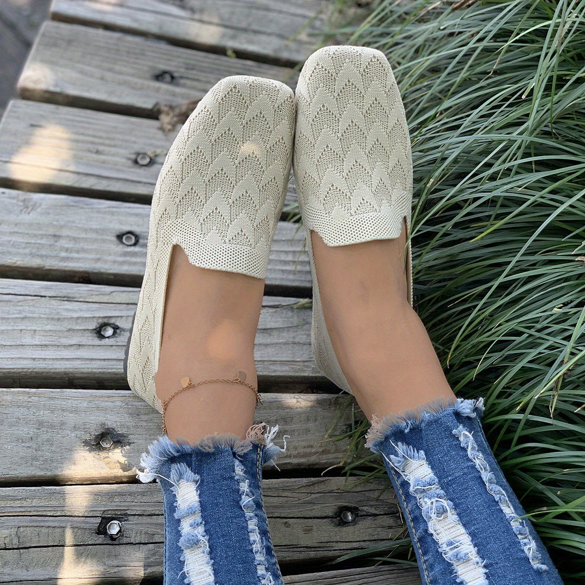 Women's Geometric Braided Flat Shoes Slip On Soft Sole Casual Outdoor Shoes