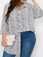 Women's Dalmatian Print Long Sleeve Button Up Loose Fit Blouse