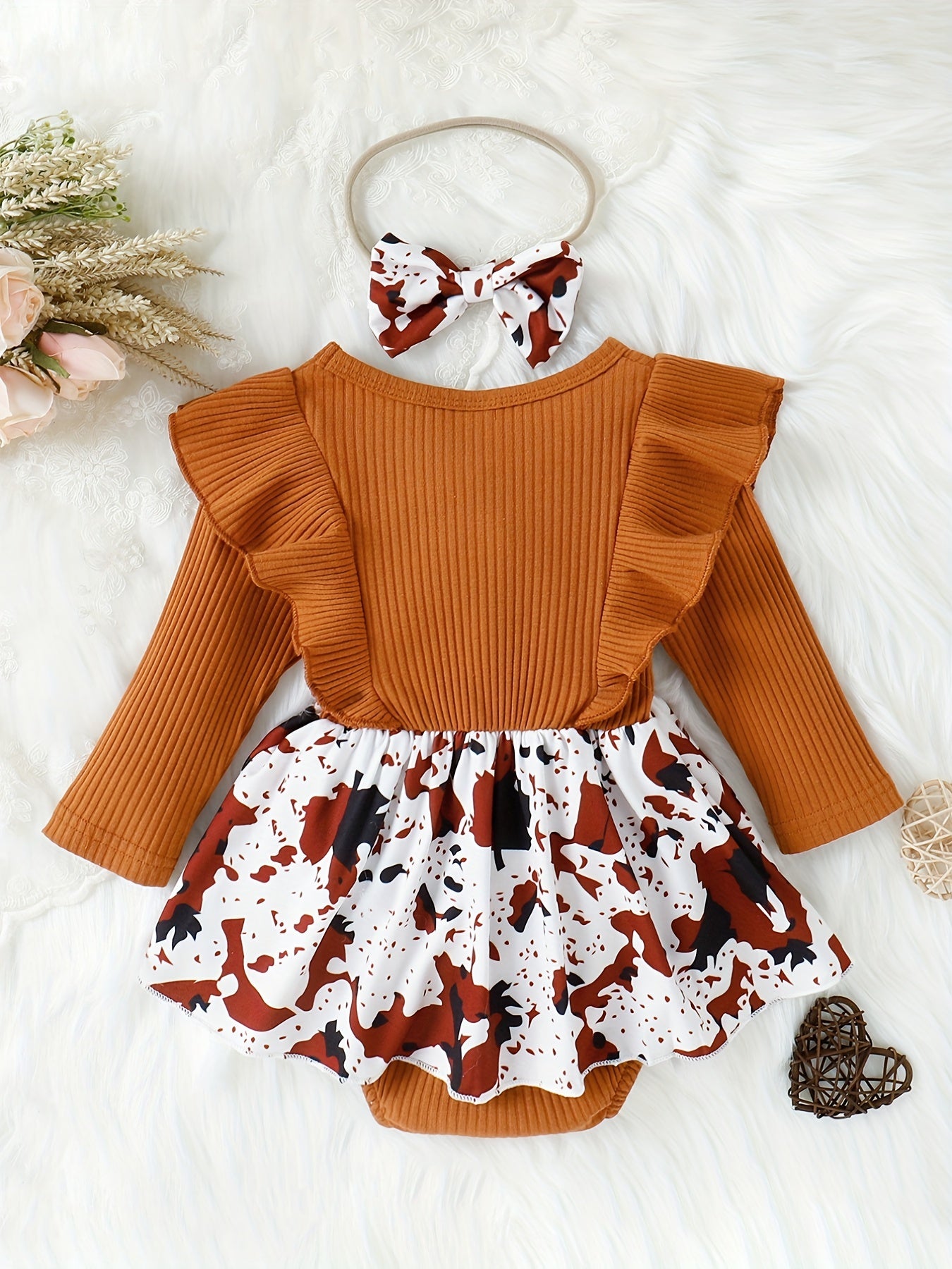 2pcs Baby Girls Christmas Plaid Stitching Skirt Romper Set