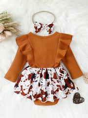 2pcs Baby Girls Christmas Plaid Stitching Skirt Romper Set