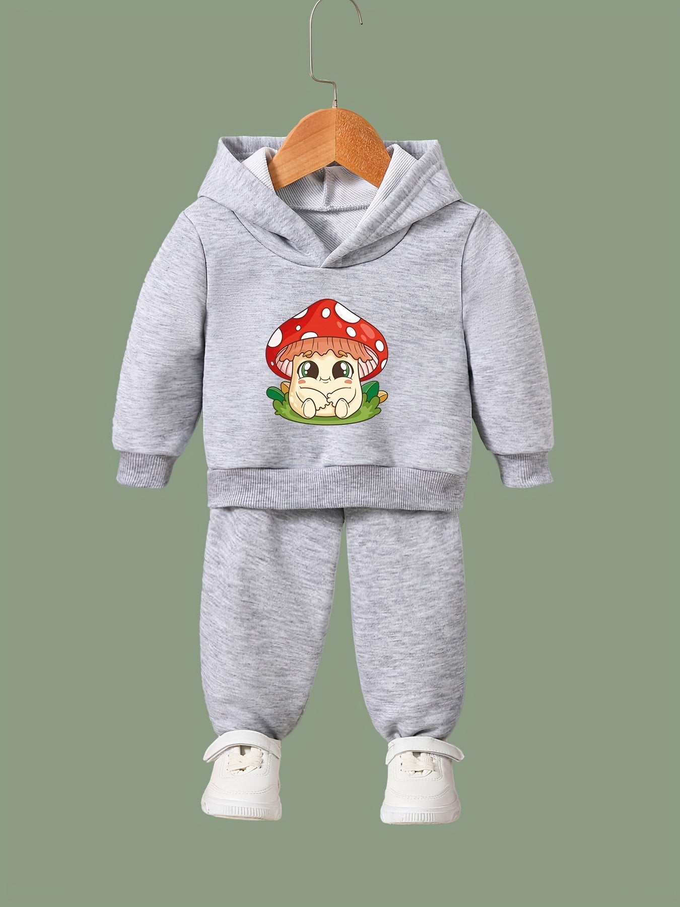 OERYUI Mushroom Print Hooded Pullover Pants Set for Kids