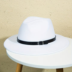 Metal Buckle Decor Big Brim Jazz Hat Men Women Retro Top Hat