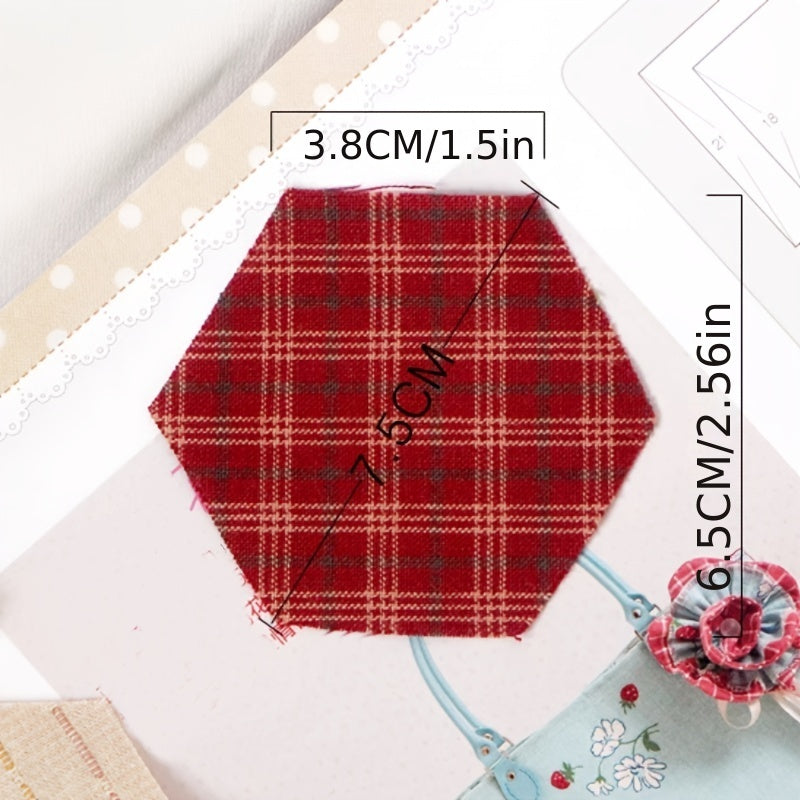 50pcs Hexagon Yarn dyed Fabric Patchwork Quilts Mixed Sewing Accessories