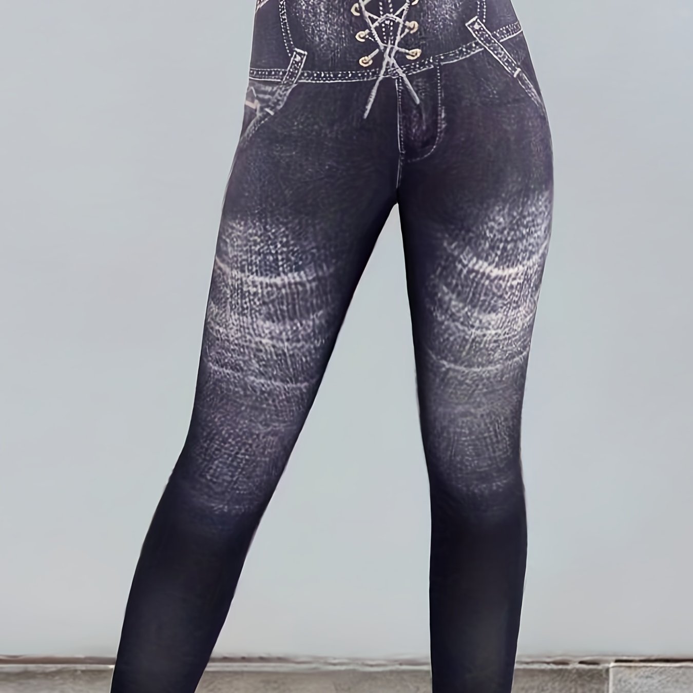 Denim Print High Waist Skinny Leggings Sexy Stretchy Leggings
