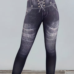 Denim Print High Waist Skinny Leggings Sexy Stretchy Leggings