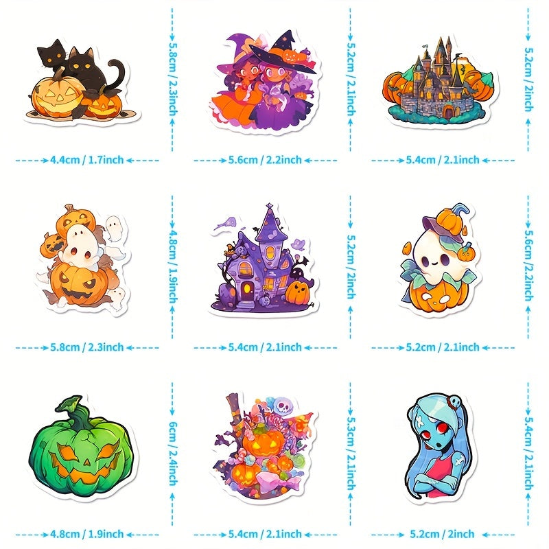 50pcs Kids Cartoon Doodle Halloween Stickers Great For Party Snacks Decorations