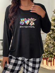 Heart & Gesture Long Sleeve Crew Neck Home Wear Tee