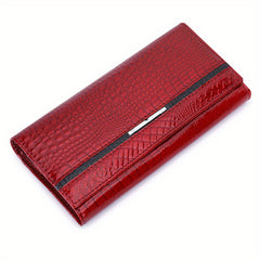 Crocodile Pattern Leather Wallet Button Closure Flap Pocket