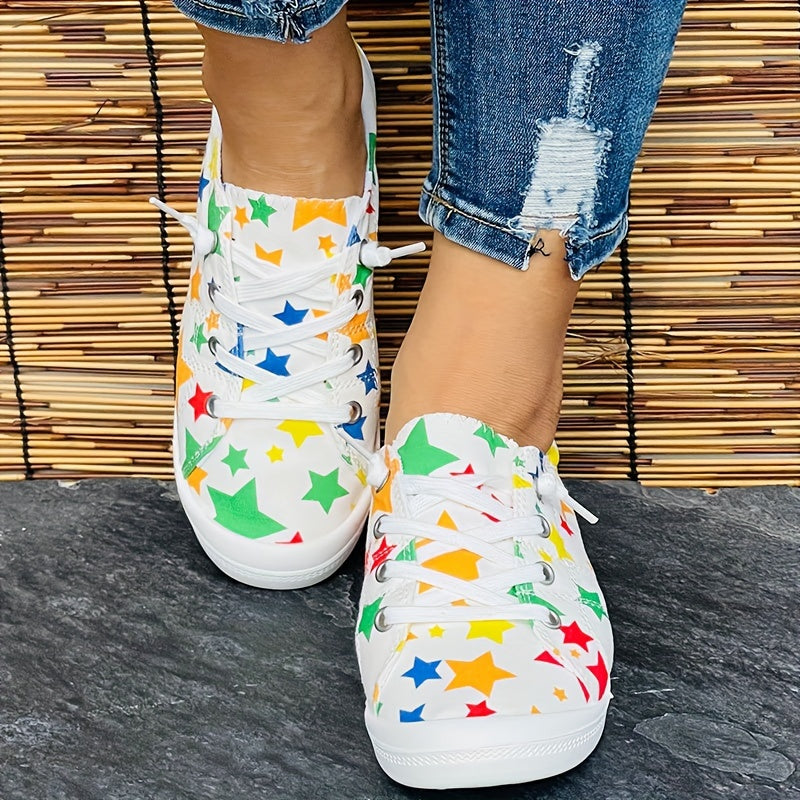 Casual Lace Up Flat Shoes Breathable Non slip Star Round Toe Low Top