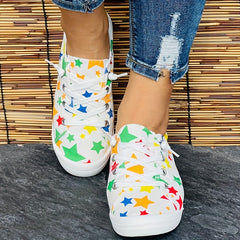 Casual Lace Up Flat Shoes Breathable Non slip Star Round Toe Low Top