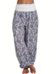 Boho Paisley Print Harem Pants Wide Leg Long Length