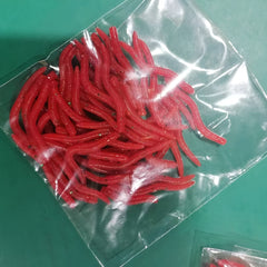 50pcs 3-in Red Earthworm Artificial Soft Fishing Baits for Bass Trout Tackle