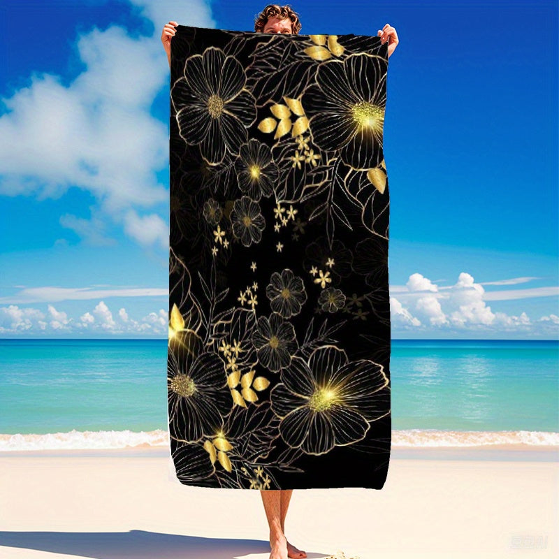 Golden Tropical Floral Beach Towel Soft Microfiber Quick Dry Lightweight