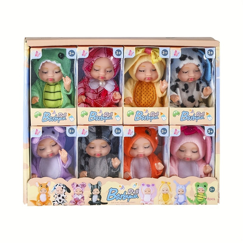 8pcs Mini Baby Doll Set 10 PVC Reborn Doll with Pajamas for 3+ Ideal Easter Gift