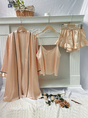 Satin Pajama Set with Robe & Cami Top