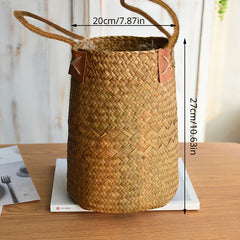 Natural Woven Seagrass Tote Belly Basket for Home Organize