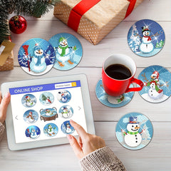 8pcs Snowman Diamond Painting Coaster Kits With Holder DIY Diamond Art