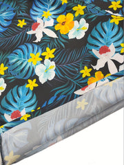 Tropical Flowers & Leaves Print Drawstring Shorts Men's Lounge Shorts
