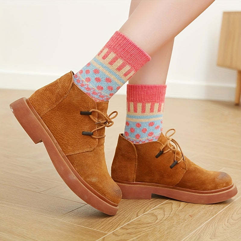 5 Pairs Geometric Pattern Mid Tube Socks for Women