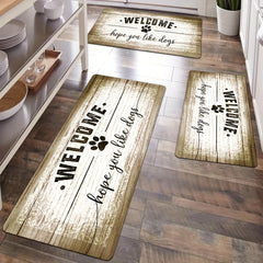 Cat Paw Kitchen Mat English Letter Wood Grain Welcome Door Rug Washable Carpet