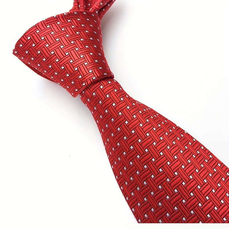 Men's Solid Red Plaid Necktie 3.6 Inch