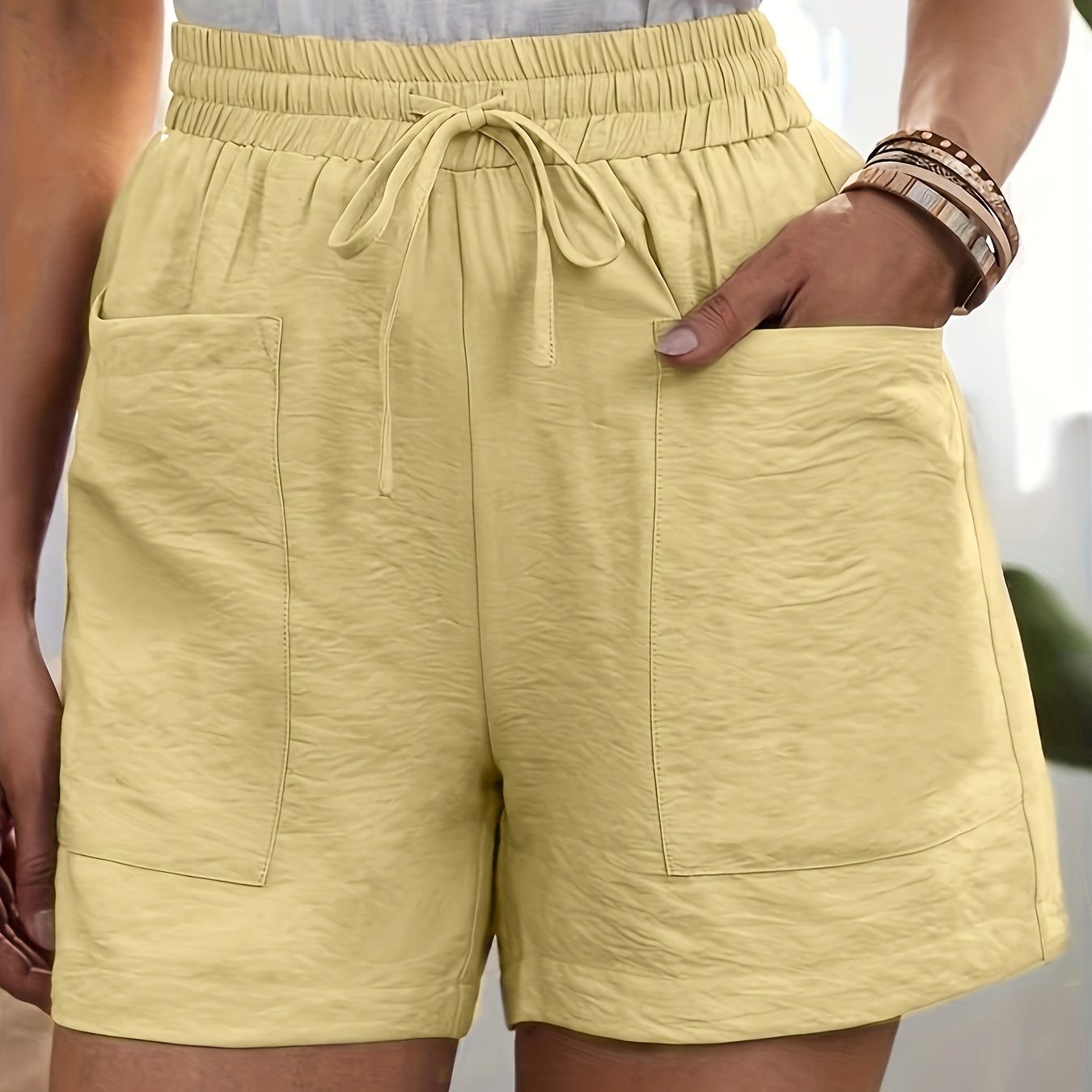 Dual Pockets Drawstring Shorts Women's Clothing