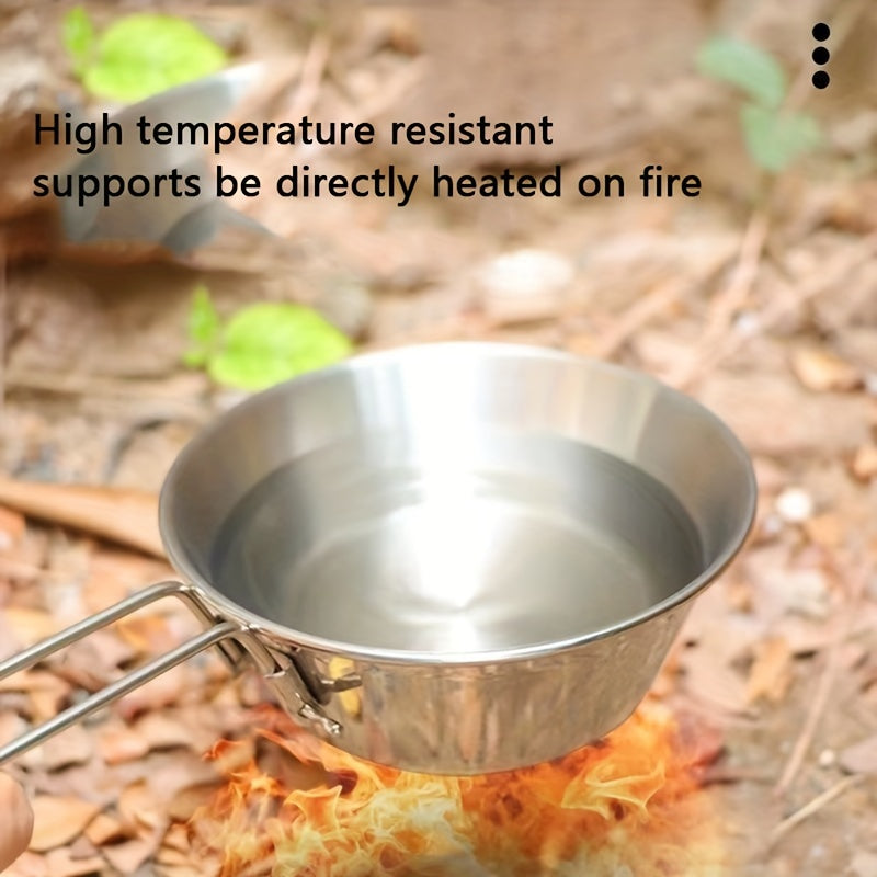 300ml Portable Stainless Steel Bowl for Camping with Foldable Handle