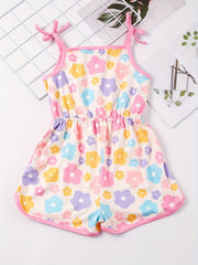 Toddler Girls Flowers Graphic Shoulder Bow Cami Rompers