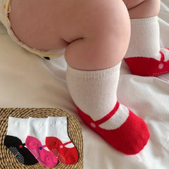 3 Pairs Baby Girls Anti-Skid Ballet Socks with Dot Glue